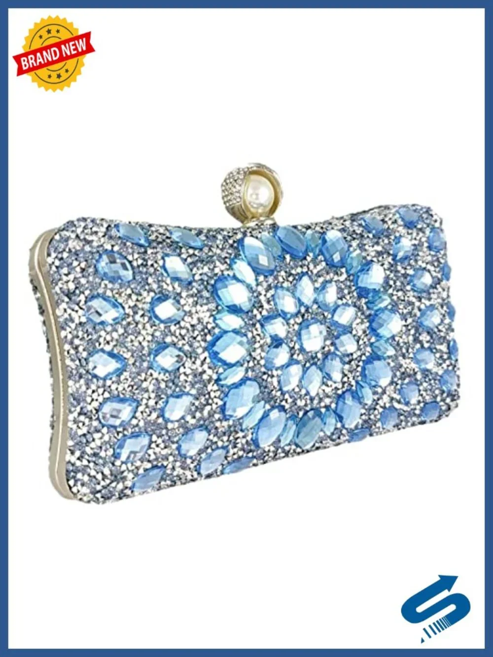 Crystal Clutch Evening Bag with Pearl Clasp Rhinestone Purse